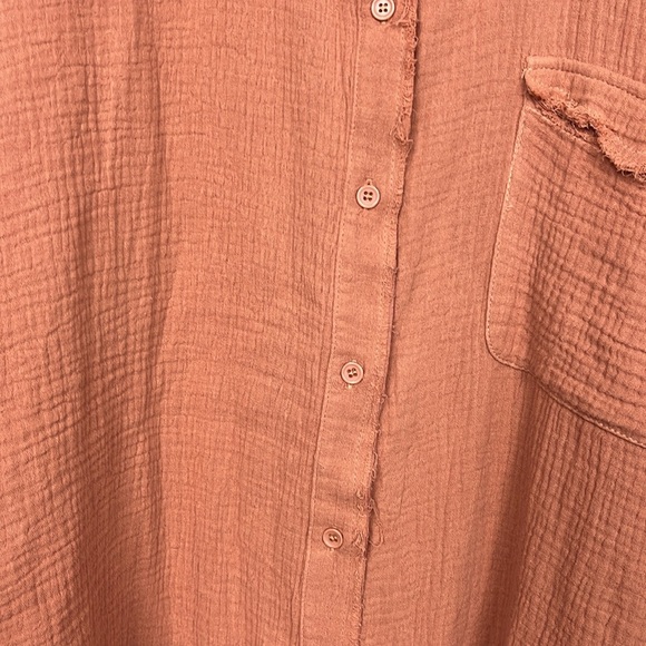 Pink Lily Womens Shirt L Rust Long Sleeves Button Up Raw Seams Pocket Cotton EUC - Picture 6 of 14